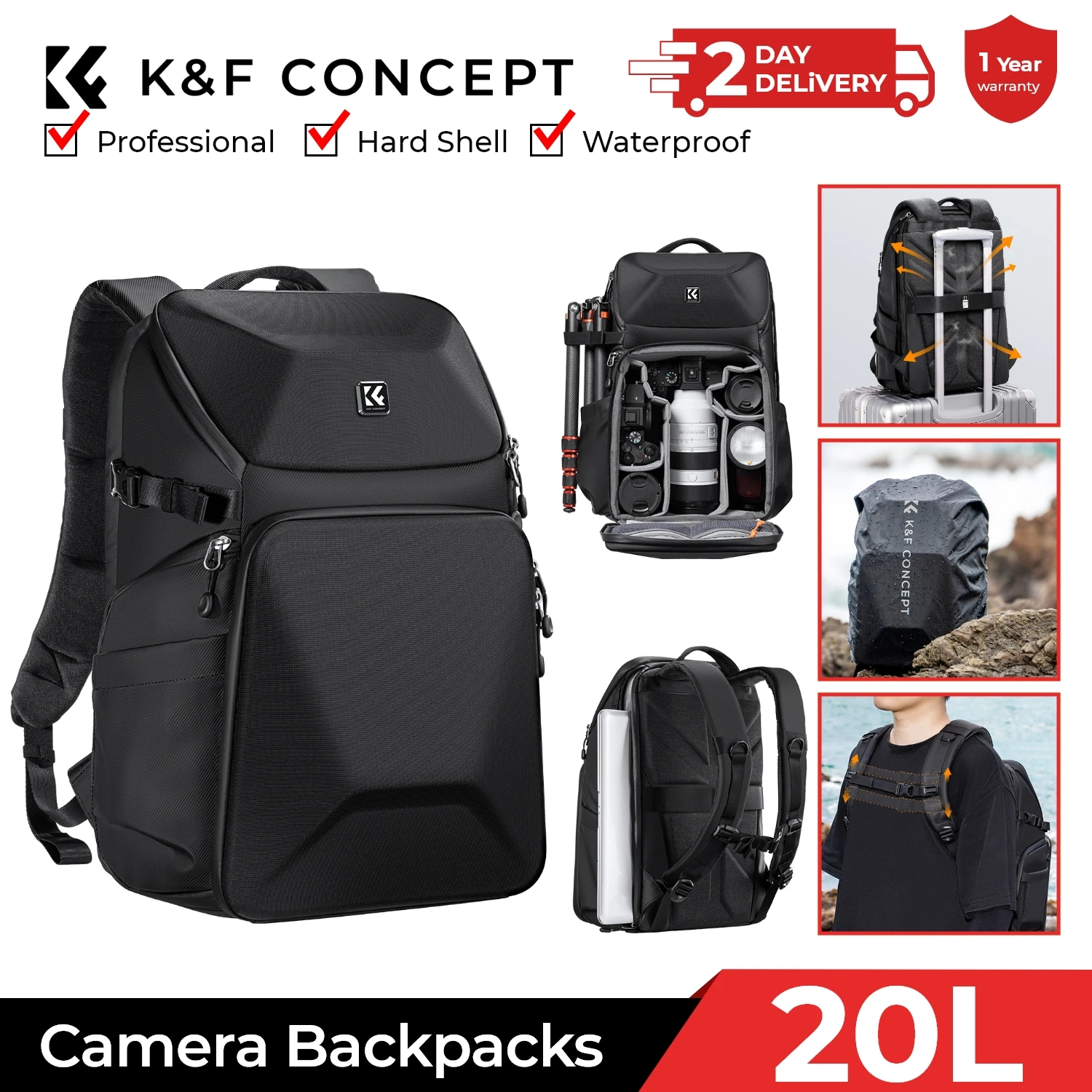 Phone Accessories For Photography - กระเป๋าเป้สะพายหลังสำหรับกล้องถ่ายรูป K&F CONCEPT 20 ลิตร กันน้ำ