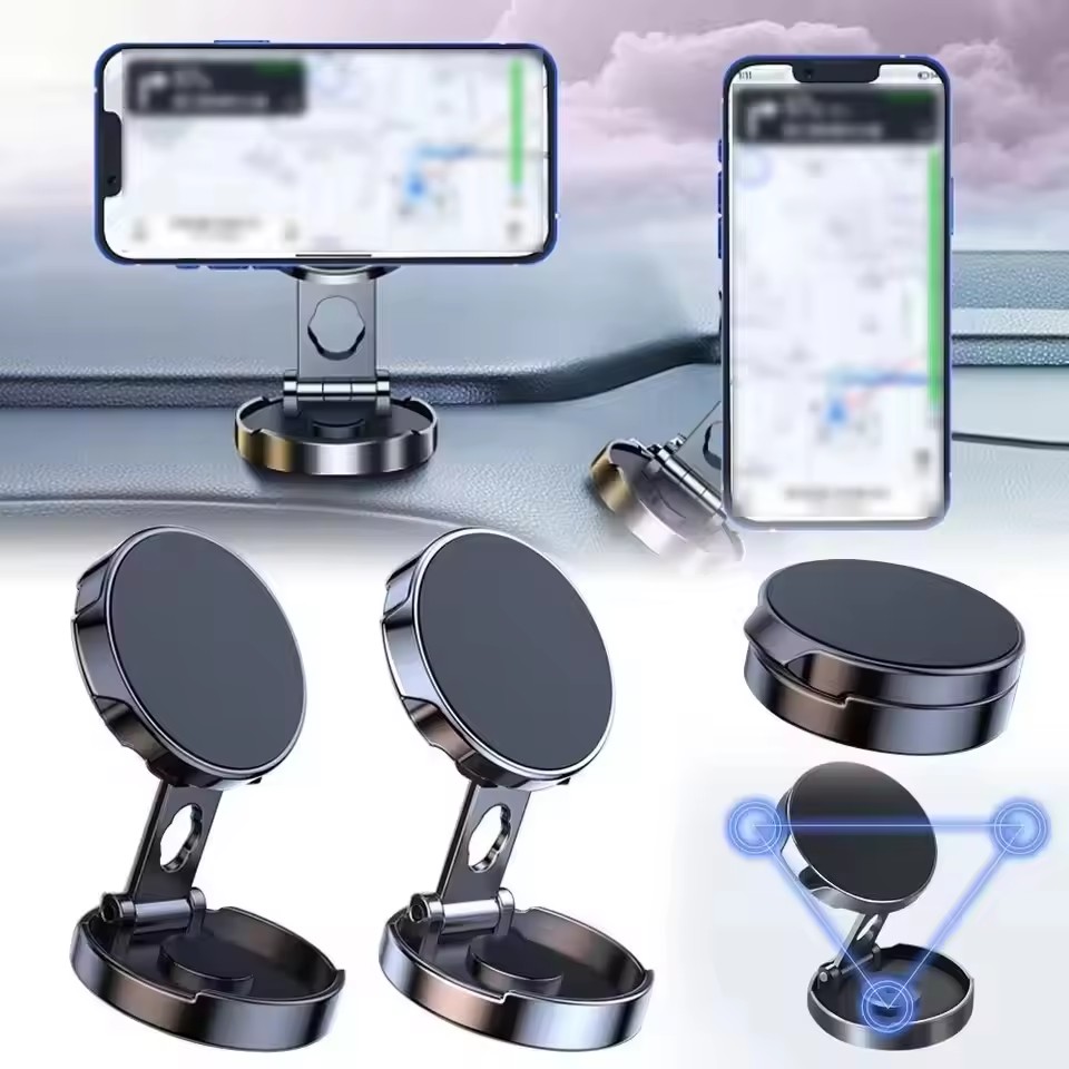 Phone Accessories Magnetic - ขาตั้งโทรศัพท์มือถือแม่เหล็กแรงสูง 720 ° ขาตั้งโทรศัพท์แบบพับได้ทรงกลมสำหรับติดตั้งในรถยนต์ รองรับโทรศัพท์ทุกประเภท