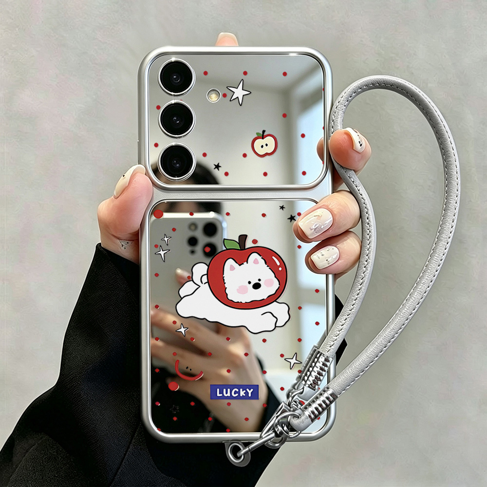 Samsung Accessories Phone - เคสโทรศัพท์ลายสุนัขน่ารักพร้อมกระจกแต่งหน้า สำหรับ Samsung A57 5G A56