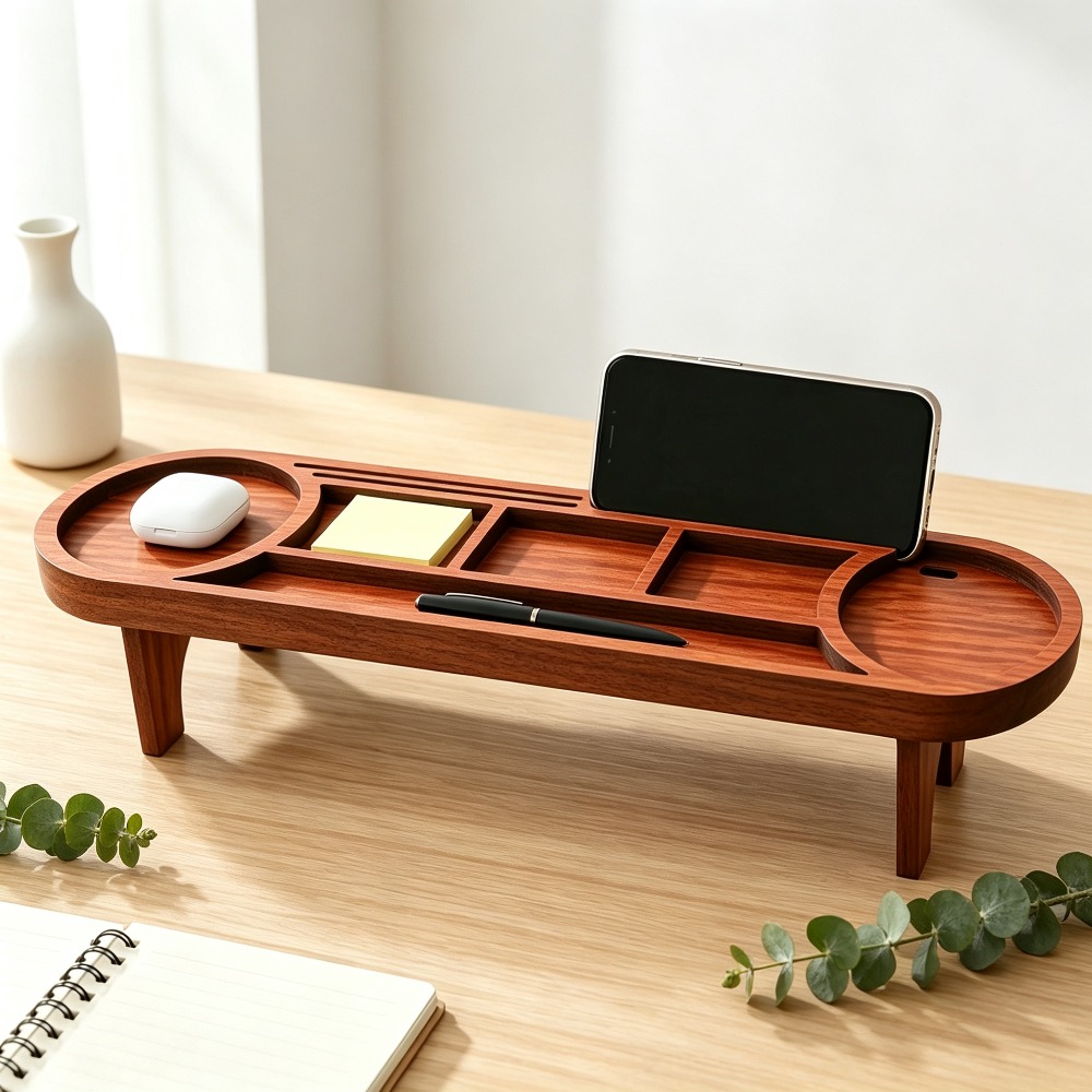 Phone Accessories Rack - ที่จัดระเบียบโต๊ะทำงานไม้พร้อมที่วางโทรศัพท์ ชั้นวางของอเนกประสงค์สำหรับสำนักงาน บ้าน ที่ใส่เครื่องเขียน ที่ใส่ปากกา และอุปกรณ์เสริม