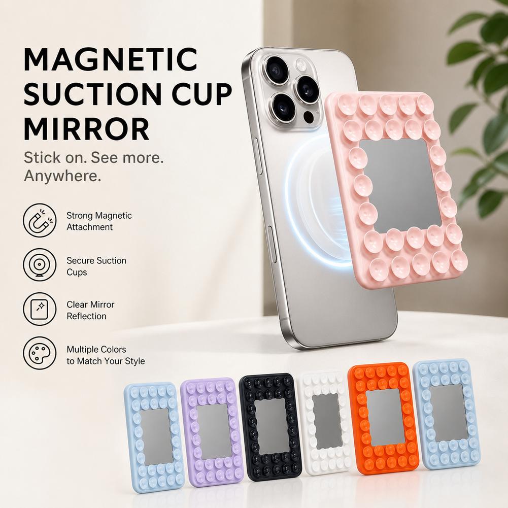 Phone Accessories Magnetic - ที่ยึดโทรศัพท์แบบแม่เหล็กพร้อมกระจกสำหรับ MagSafe iPhone ขาตั้งติดผนังซิลิโคนแบบแฮนด์ฟรีสำหรับถ่ายเซลฟี่และวิดีโอ