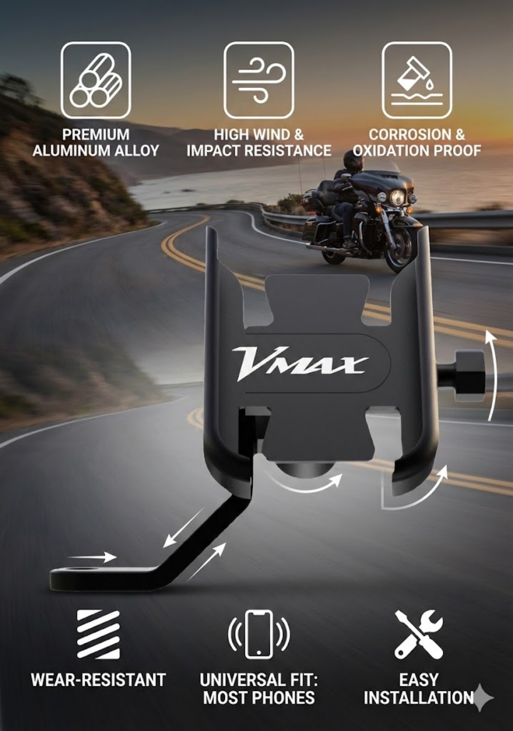 Quality Phone Accessories - ที่วางโทรศัพท์สำหรับรถจักรยานยนต์อุปกรณ์เสริมสำหรับ YAMAHA VMAX 1200 1985-2008 V-MAX