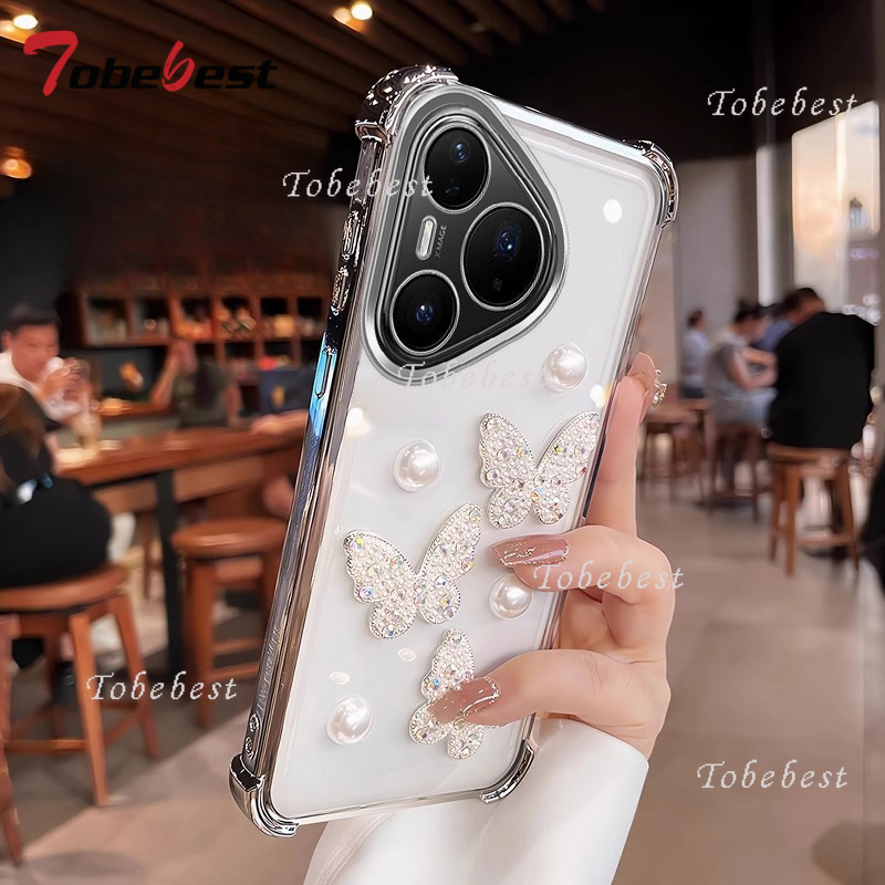 Huawei Pura 70 - 3D เพิร์ลผีเสื้อกันกระแทกชุบซิลิโคนสําหรับ Huawei Pura 80 70