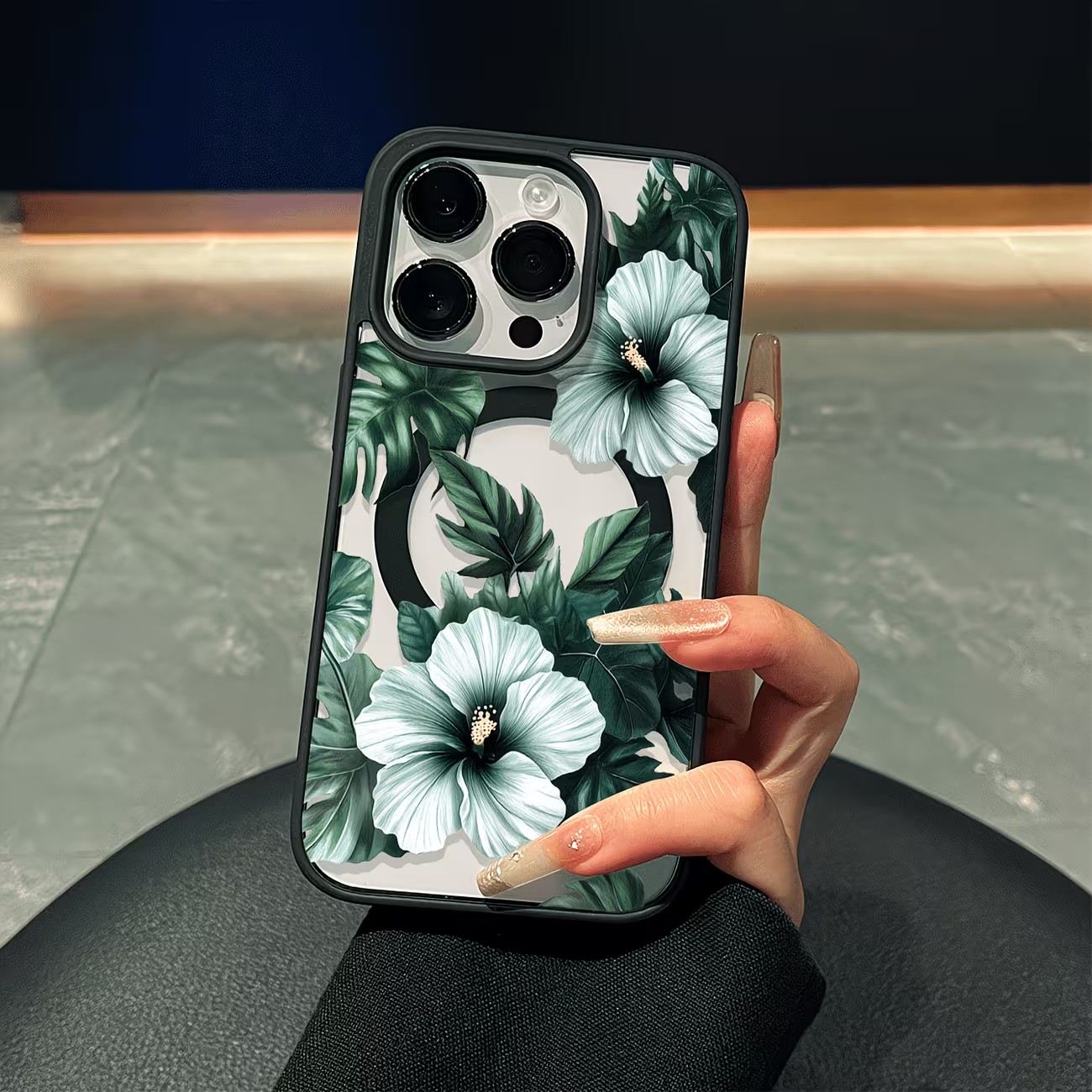 Phone Accessories Magnetic - เคสโทรศัพท์ลายดอกไม้สีเขียวสำหรับ iPhone 17 16 15 14