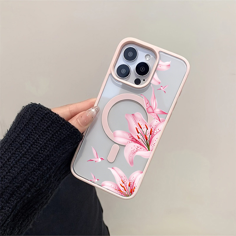 เคสแม่เหล็กลายดอกไม้สีชมพูและน - Phone Accessories Magnetic บทวิจารณ์และราคา