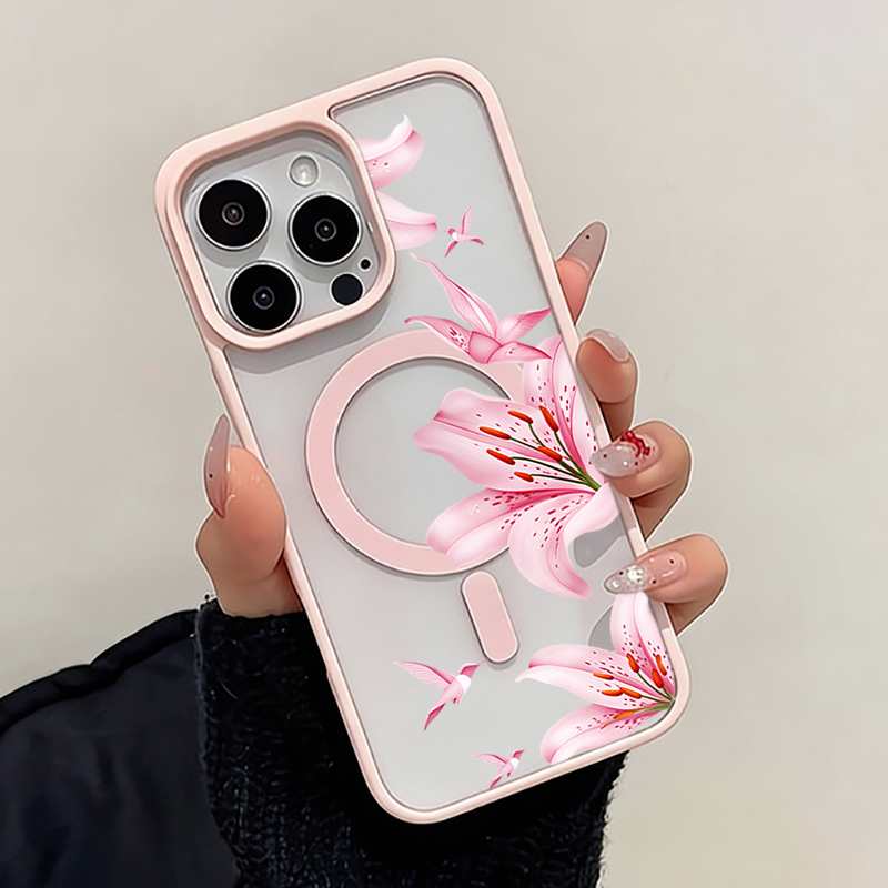 เคสแม่เหล็กลายดอกไม้สีชมพูและน - Phone Accessories Magnetic บทวิจารณ์และราคา